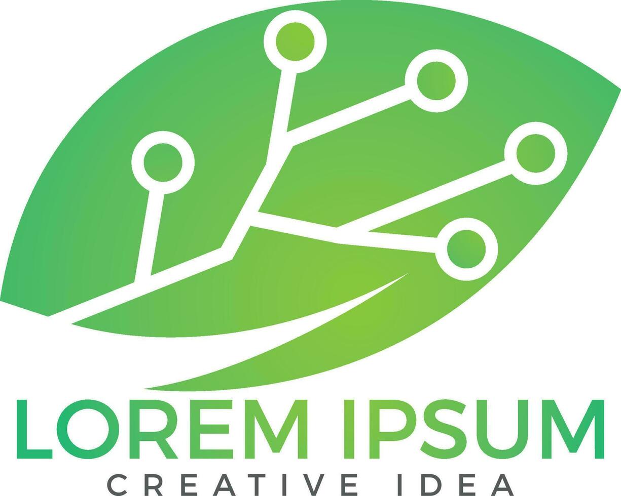 Green leaf technology logo design. Circuit Leaf vector design.