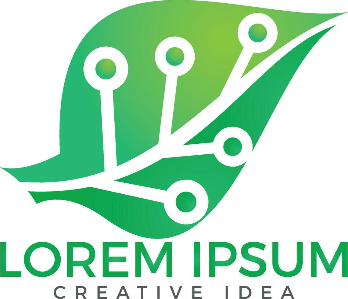 Green leaf technology logo design. Circuit Leaf vector design.