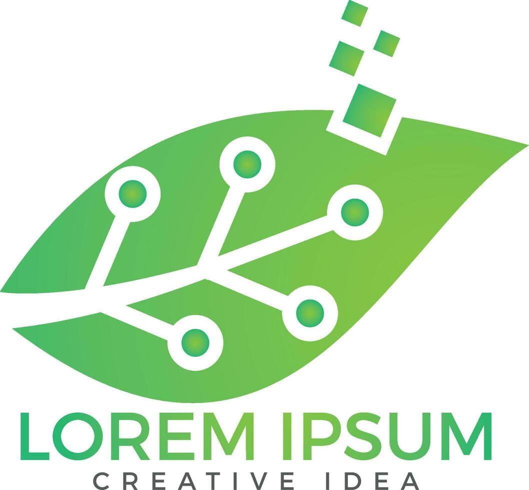 Green leaf technology logo design. Circuit Leaf vector design.