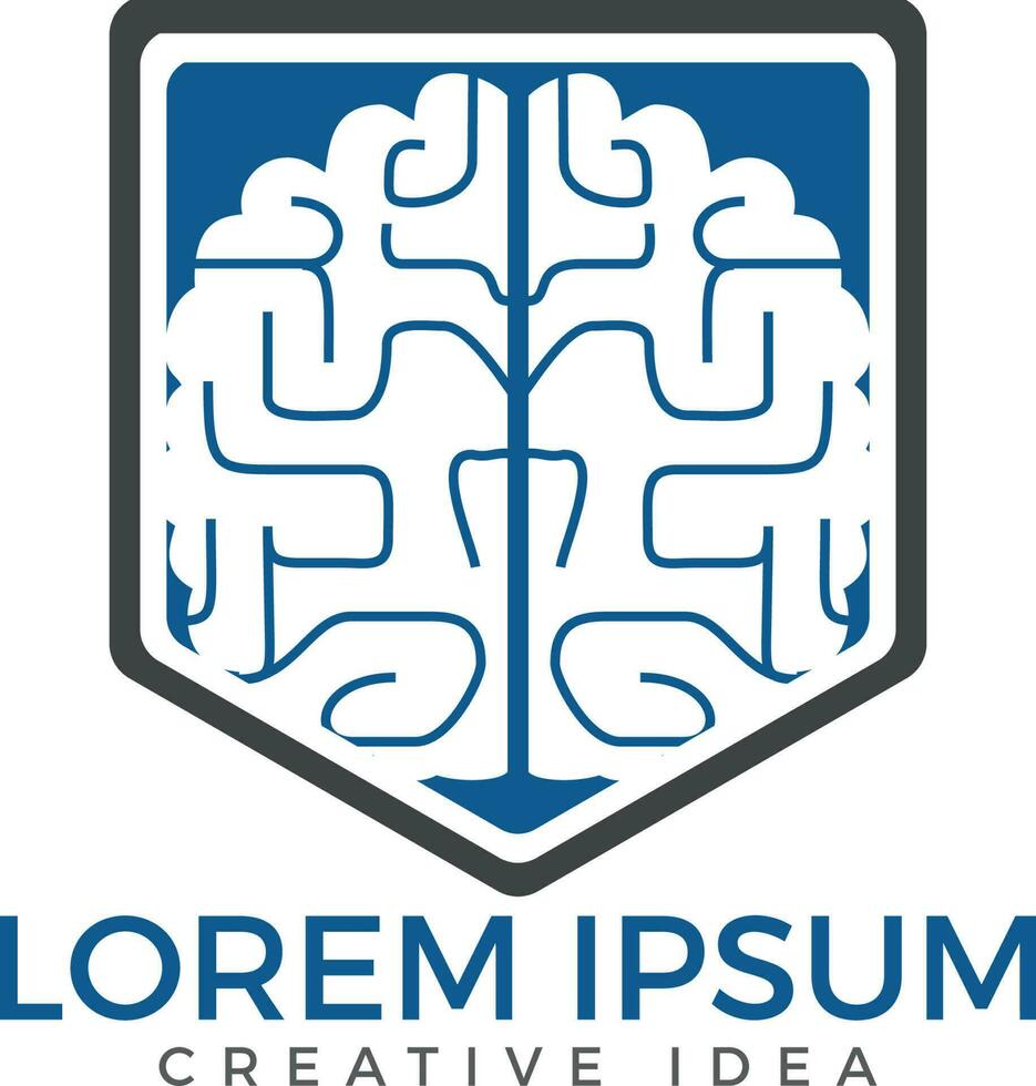 diseño creativo del logotipo del escudo cerebral. pensar en el concepto de idea. lluvia de ideas icono de logotipo de cerebro de pensamiento de poder. vector