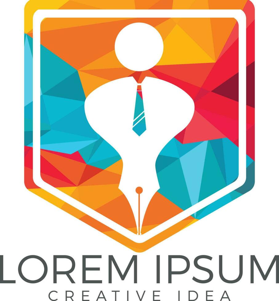 punta de pluma o punta de pluma con una cabeza de hombre en la parte superior para un vector de logotipo de pluma suave. logotipo de educación. diseño de logotipo vectorial institucional y educativo.