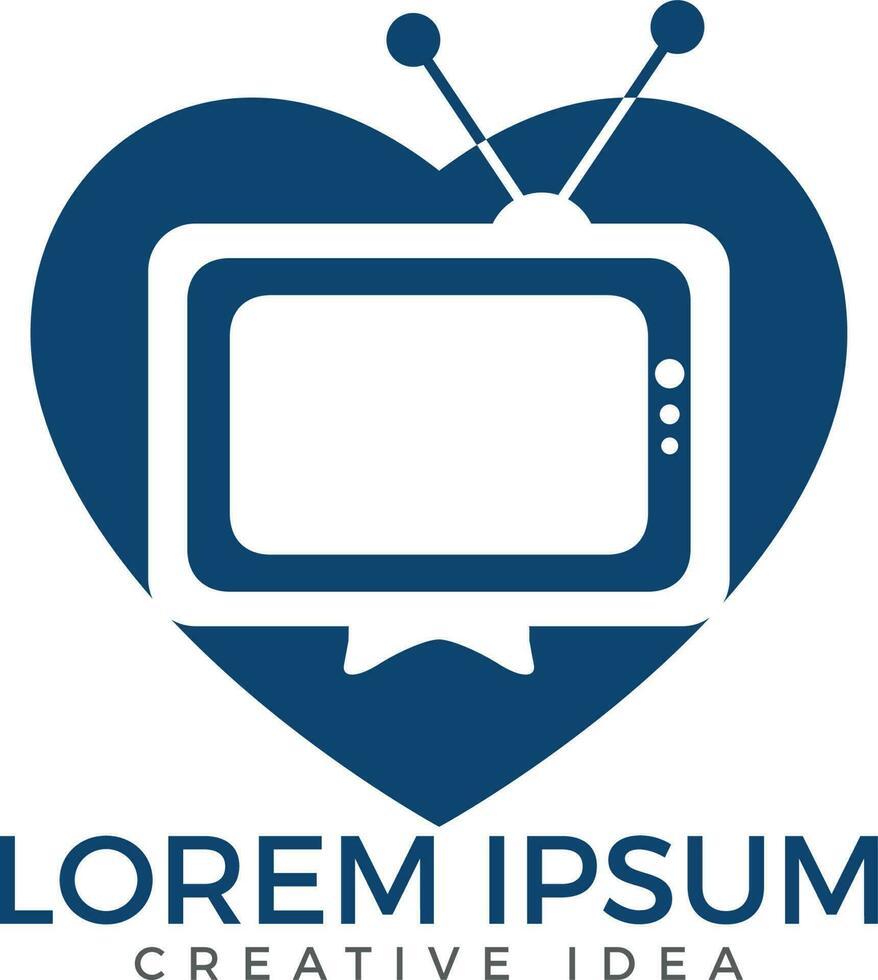 TV media heart shape logo design. vector