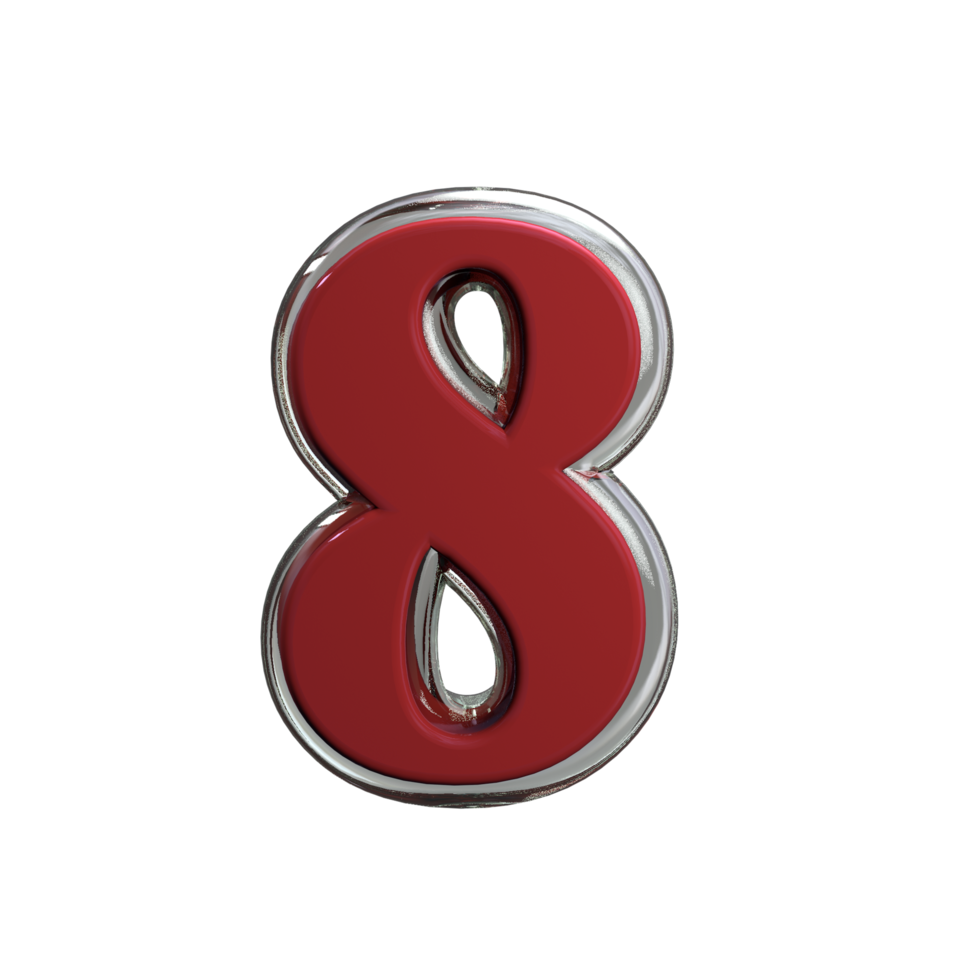Numer 8 3D render Mentle Red color png