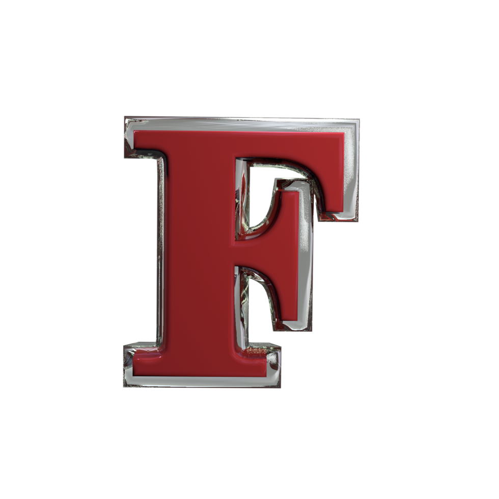 Letter F 3D Render mental red color png