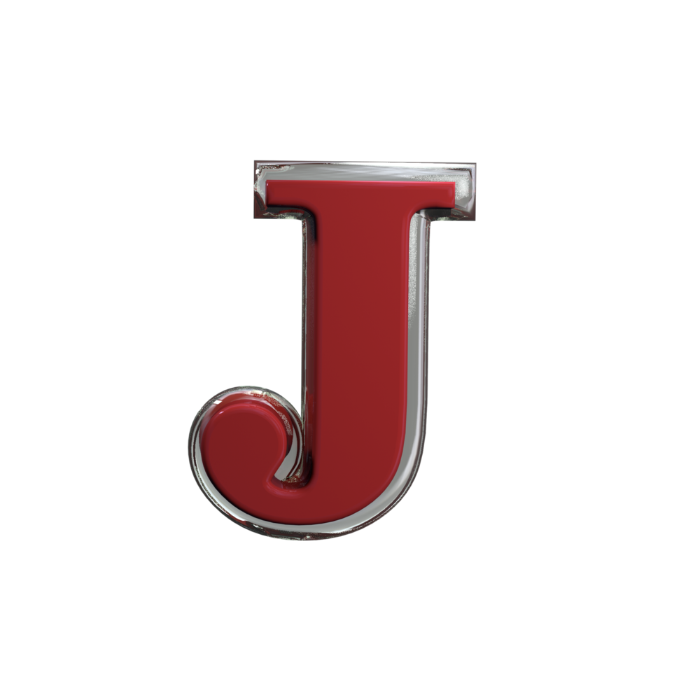 Letter J 3D Render mental red color png