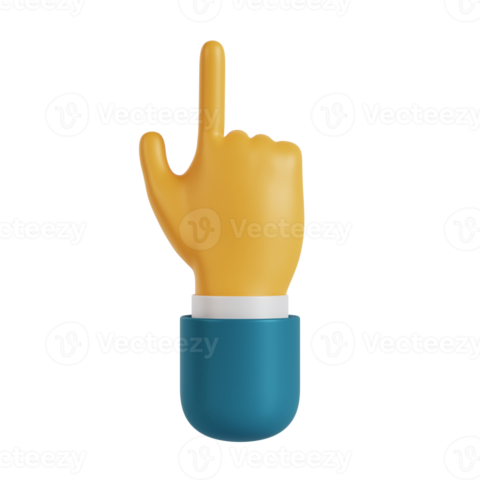 3d hand pointing index up tap gesture png