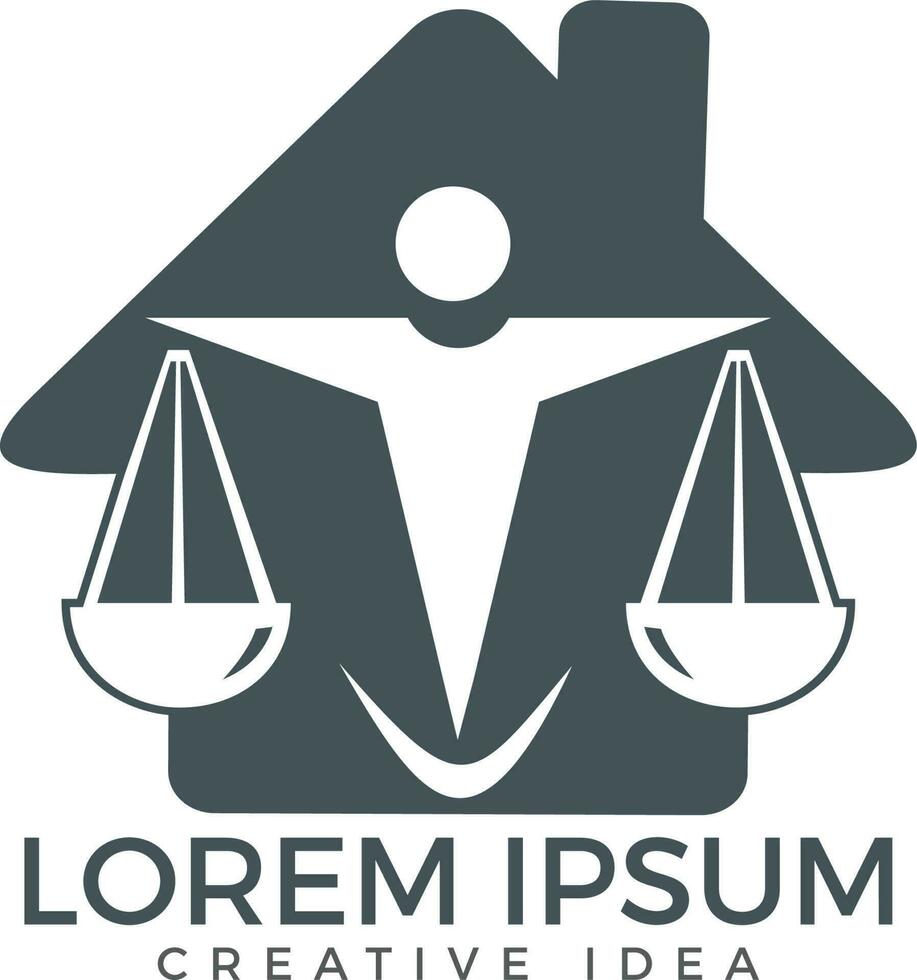 Man Holding Scales of Justice Logo. Law House Logo Design. Property Law Logo, Real estate and law symbol. vector