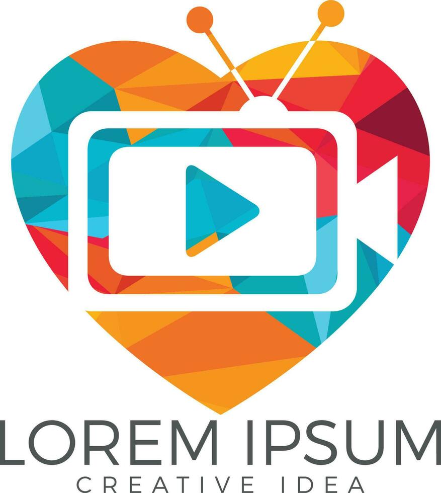 TV media heart shape logo design. vector