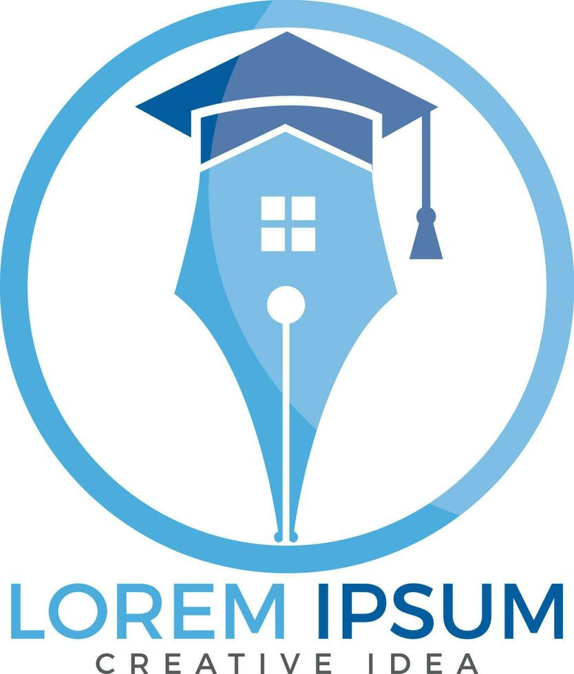 diseño del logotipo de la pluma y el hogar. concepto de logotipo de educación con pluma y hogar. vector