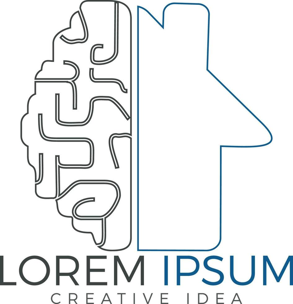 diseño creativo del logo de la casa del cerebro. pensar en el concepto de idea. lluvia de ideas icono de logotipo de cerebro de pensamiento de poder. vector