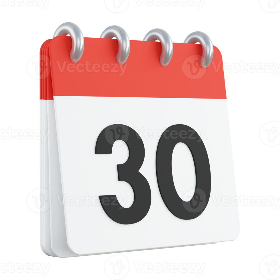 30 on 3D render of calendar png