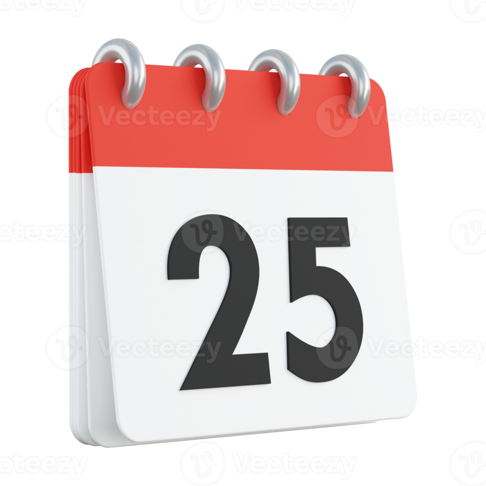 25 sur le rendu 3D du calendrier png