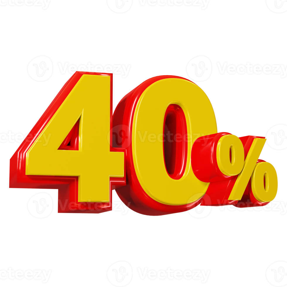 3D render of 40 percent discount for marketing and sale png