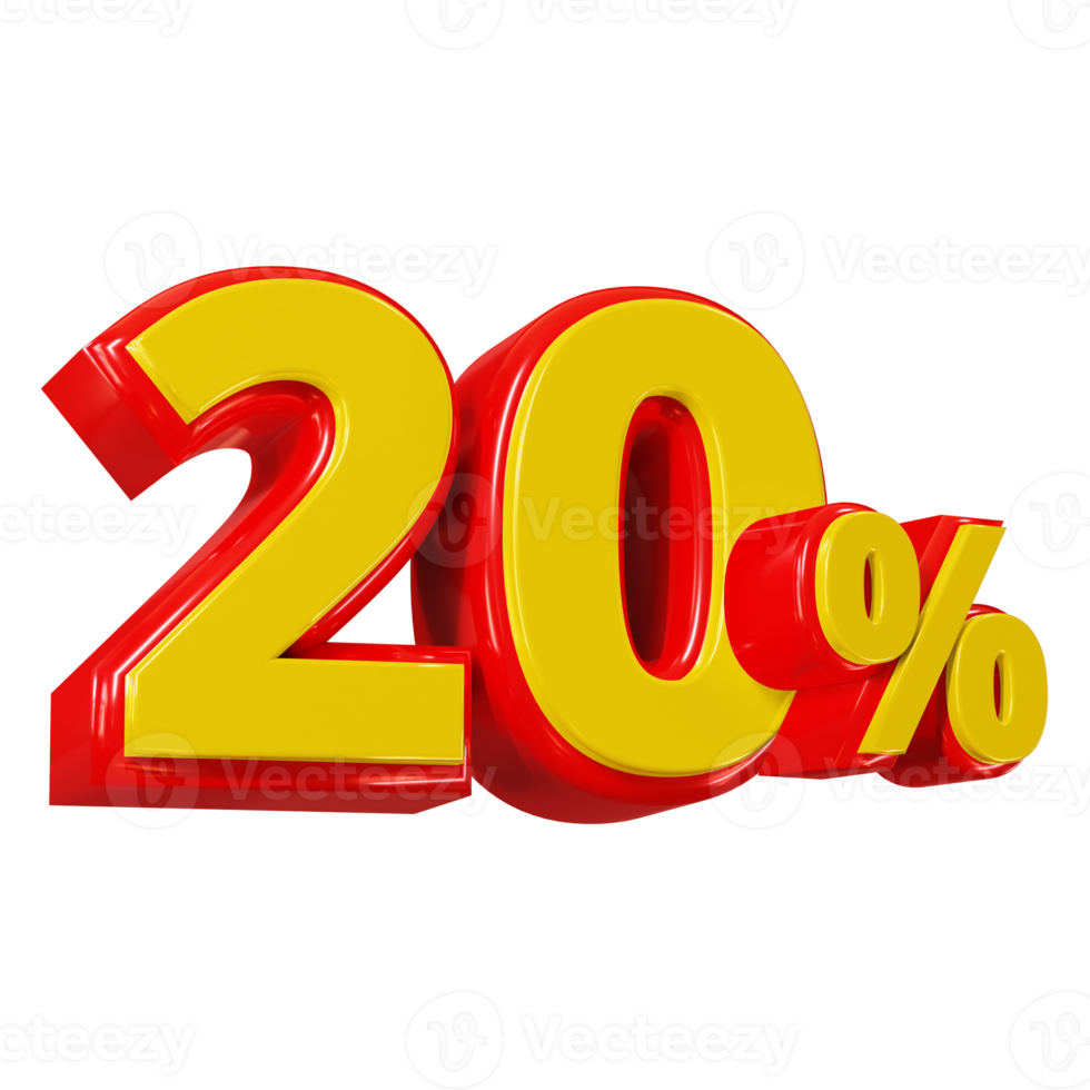 3D render of 20 percent discount for marketing and sale png