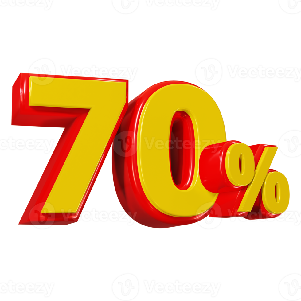 3D render of 70 percent discount for marketing and sale png