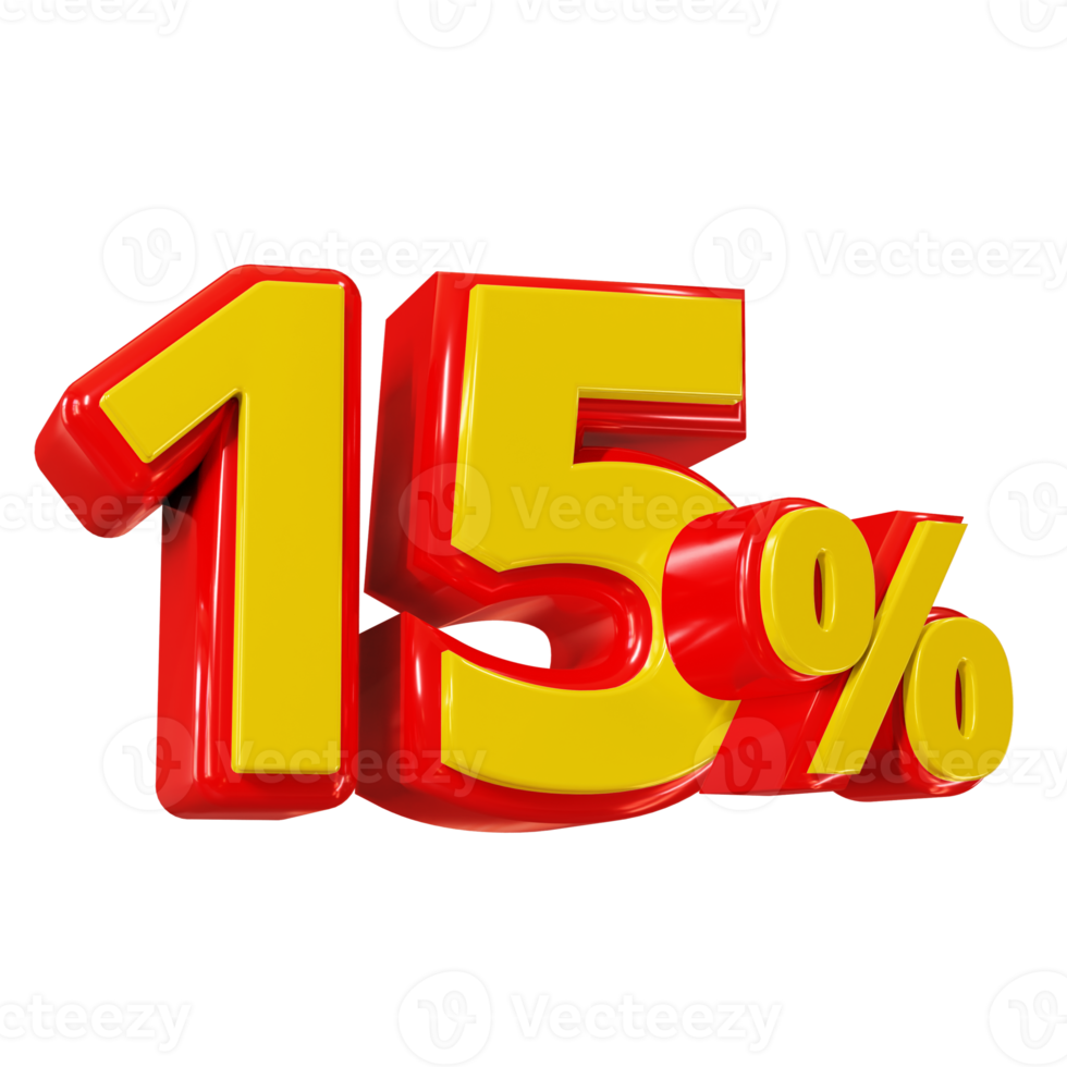 3D render of 15 percent discount for marketing and sale png