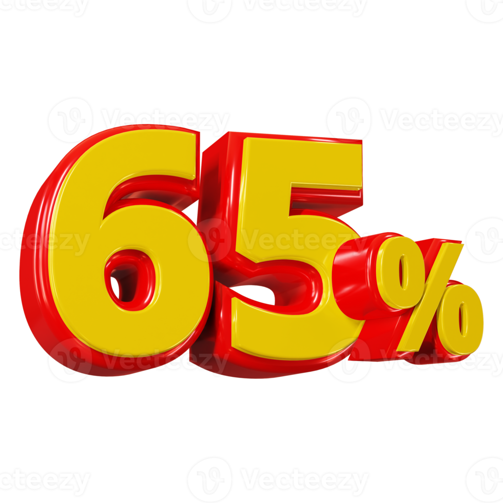 3D-Darstellung von 65 Prozent Rabatt für Marketing und Verkauf png