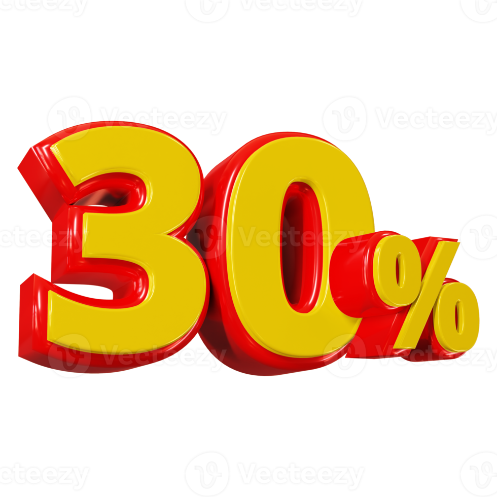 3D render of 30 percent discount for marketing and sale png