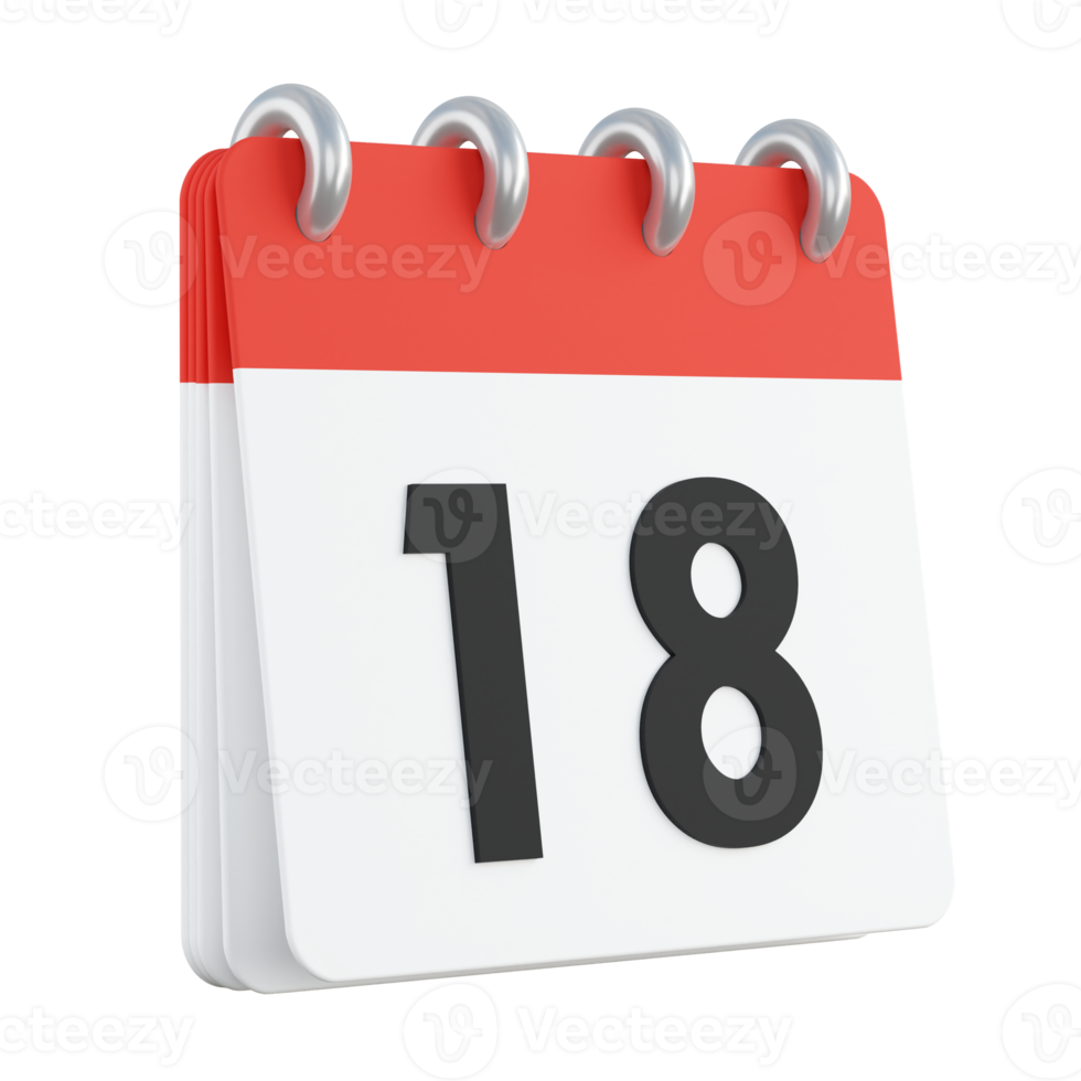 18 on 3D render of calendar png