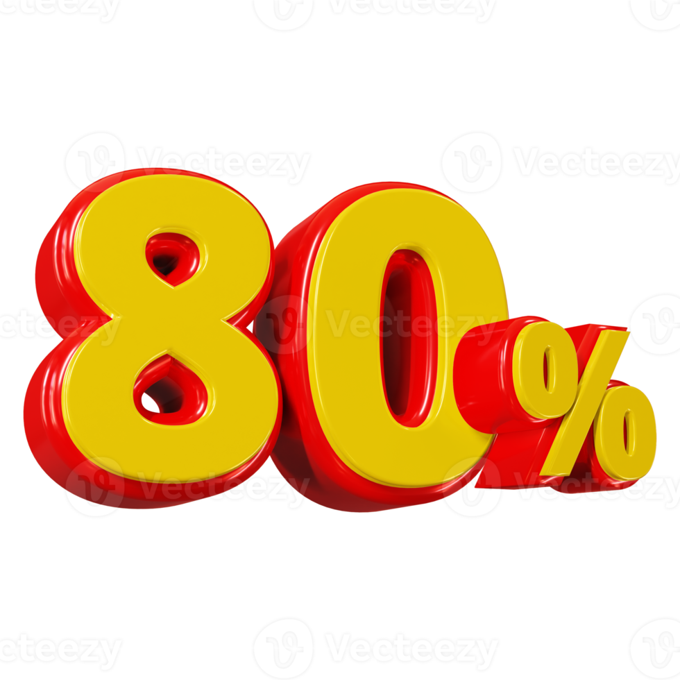 3D render of 80 percent discount for marketing and sale png