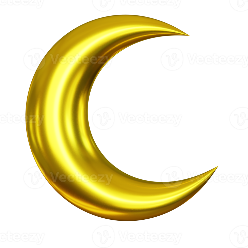 3D golden crescent moon png