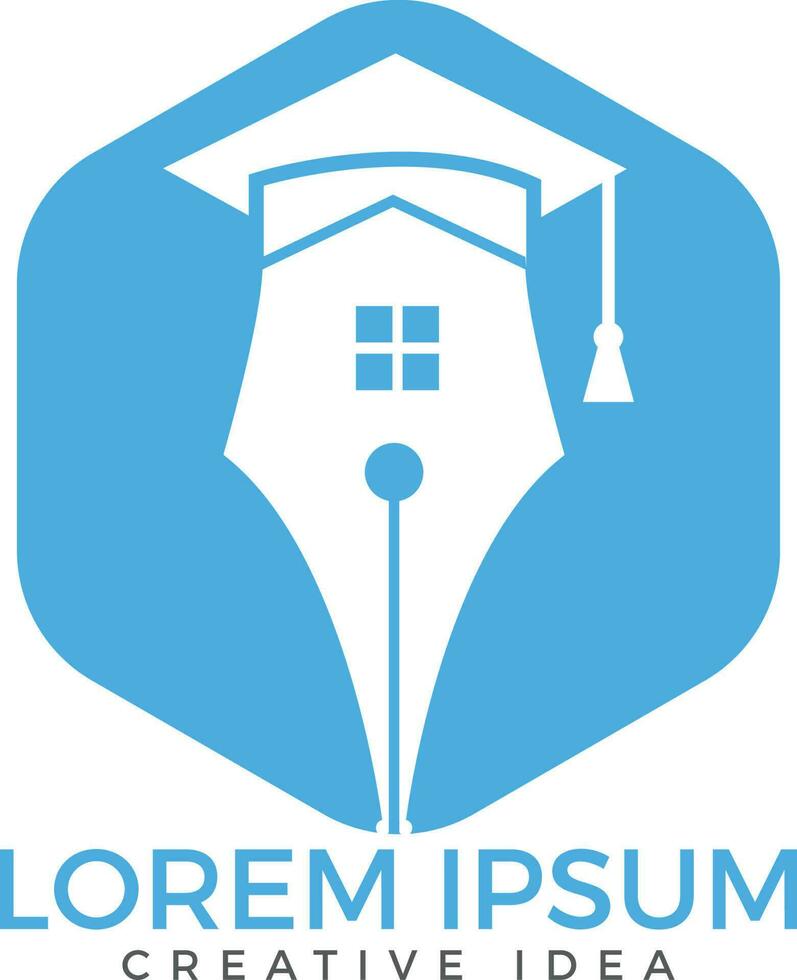 diseño del logotipo de la pluma y el hogar. concepto de logotipo de educación con pluma y hogar. vector