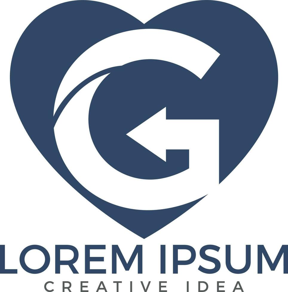 plantilla de diseño de logotipo de icono de flecha de letra g. logotipo de la letra g en forma de corazón. vector