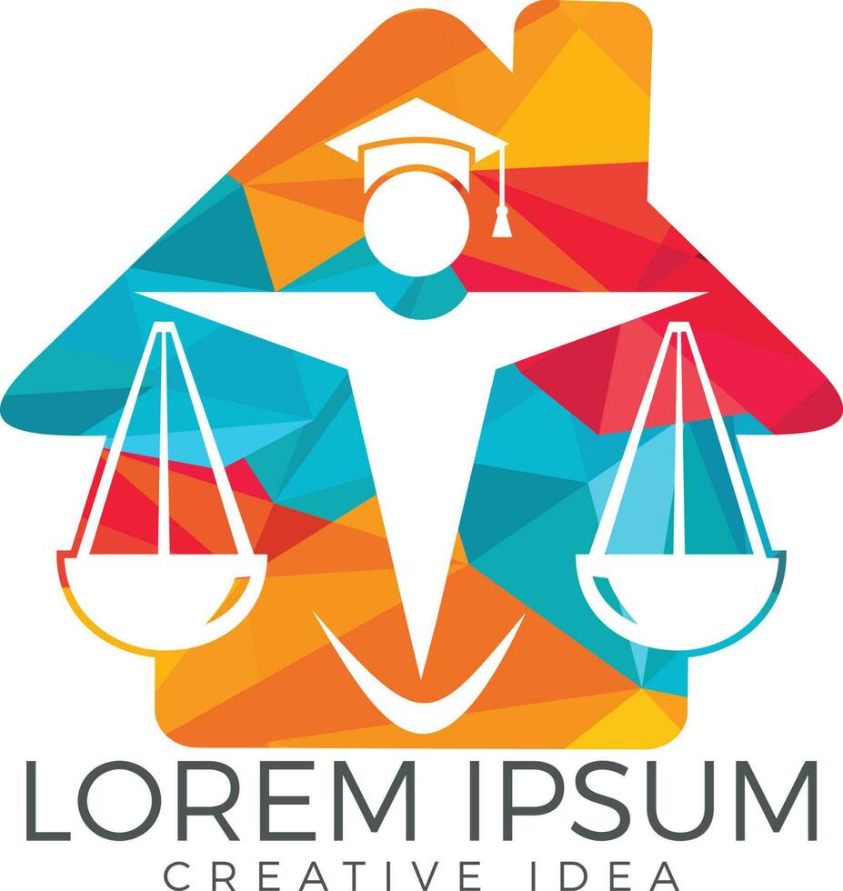 Man Holding Scales of Justice Logo. Law House Logo Design. Property Law Logo, Real estate and law symbol. vector