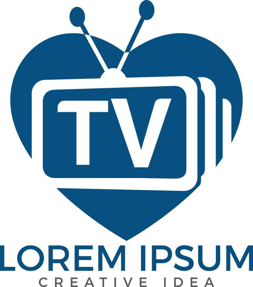 diseño del logotipo en forma de corazón de tv con letras. plantilla de concepto de diseño de logotipo de medios de televisión. vector