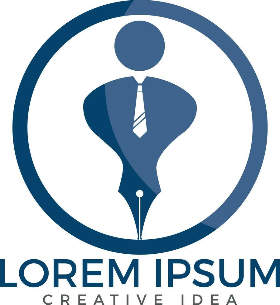 punta de pluma o punta de pluma con una cabeza de hombre en la parte superior para un vector de logotipo de pluma suave. logotipo de educación. diseño de logotipo vectorial institucional y educativo.