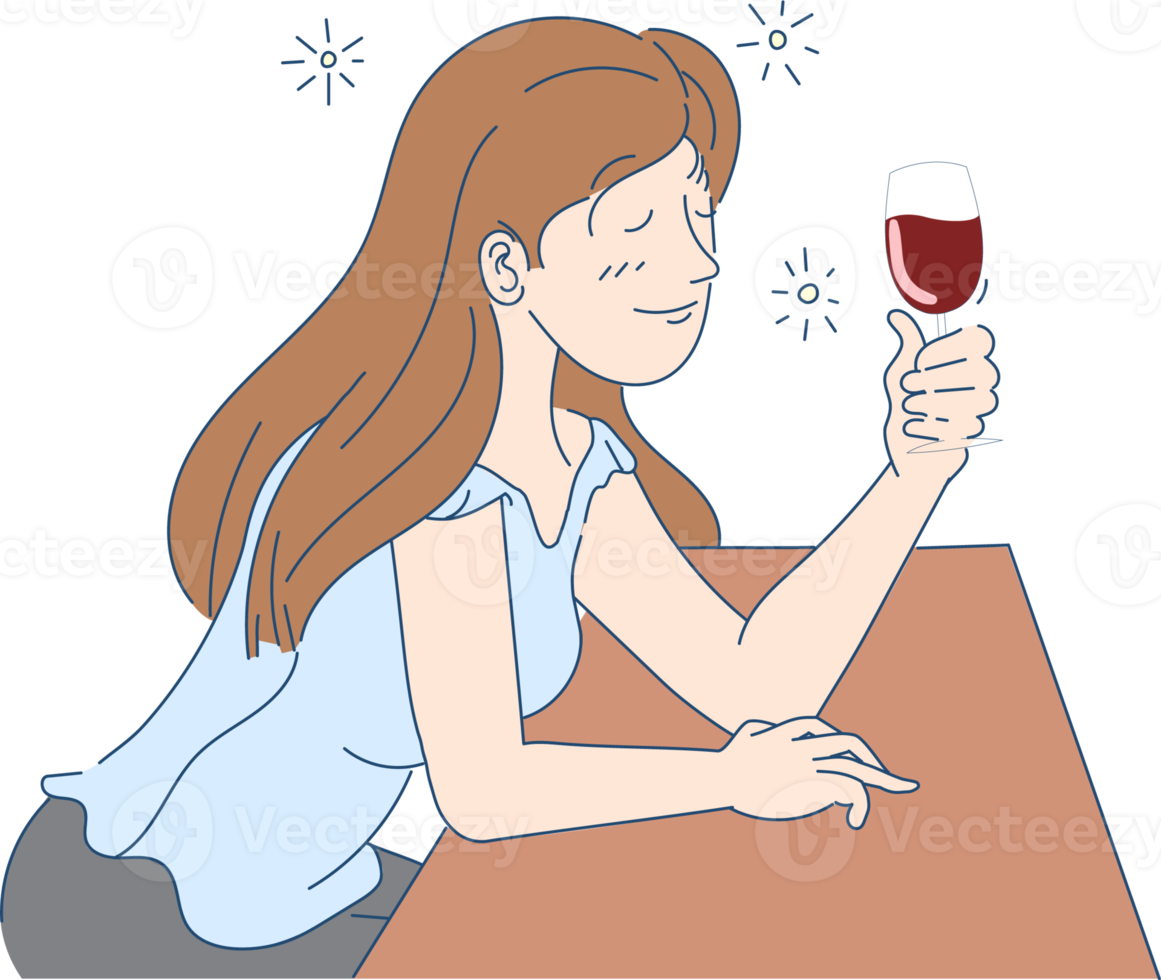 People portrait drawing with glass drunken enjoying alcohal flat cartoon PNG