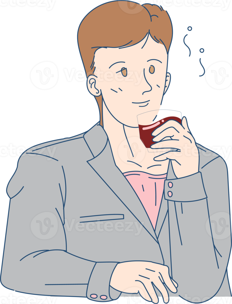 People portrait drawing with glass drunken enjoying alcohal flat cartoon PNG