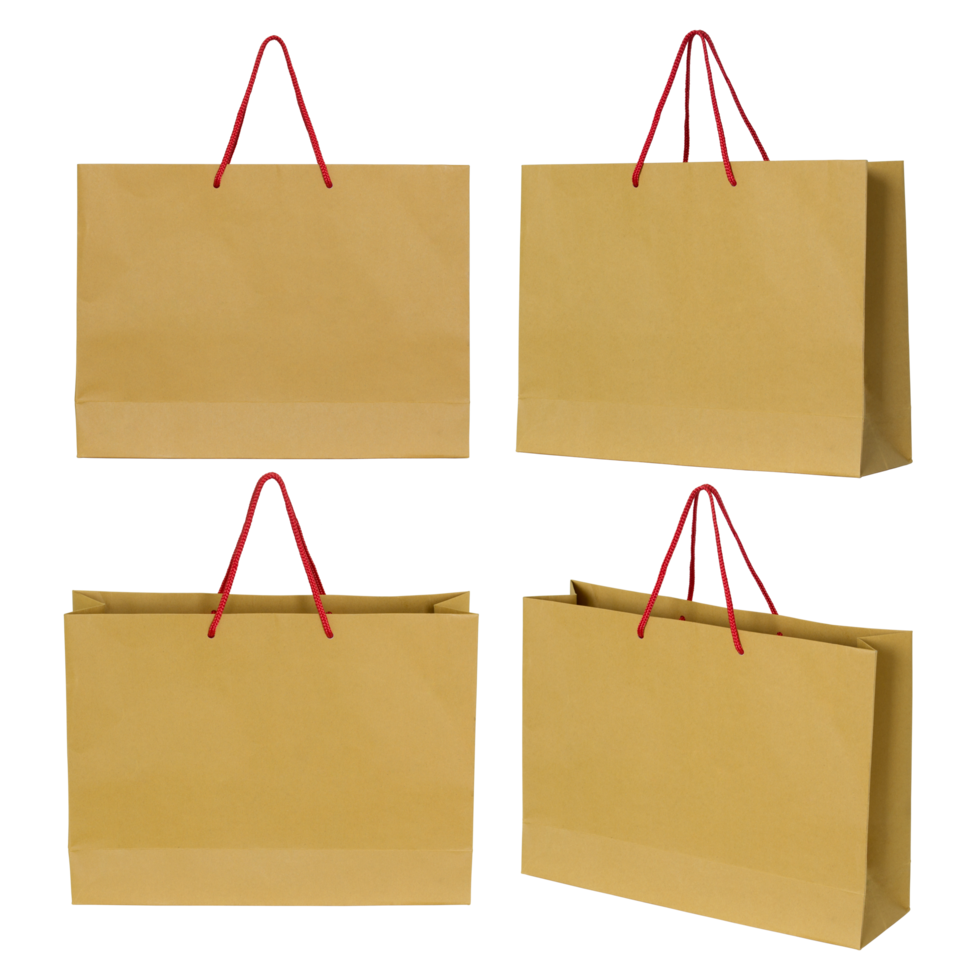 brown paper bag set isolated with clipping path for mockup png