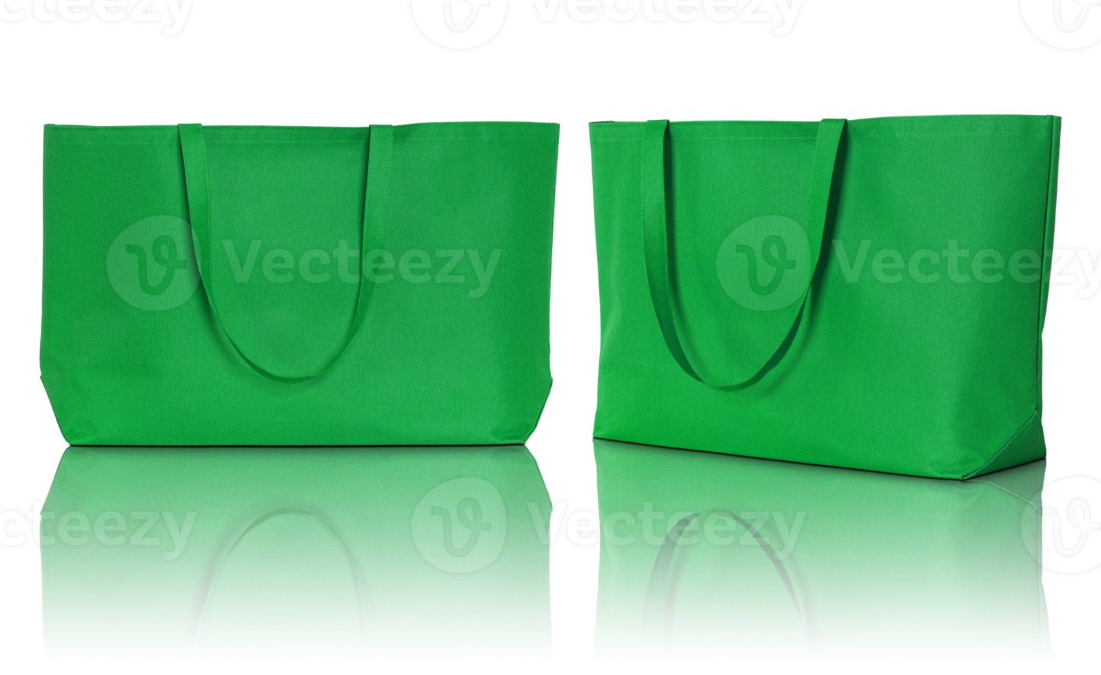 green shopping fabric bag isolated with reflect floor for mockup png