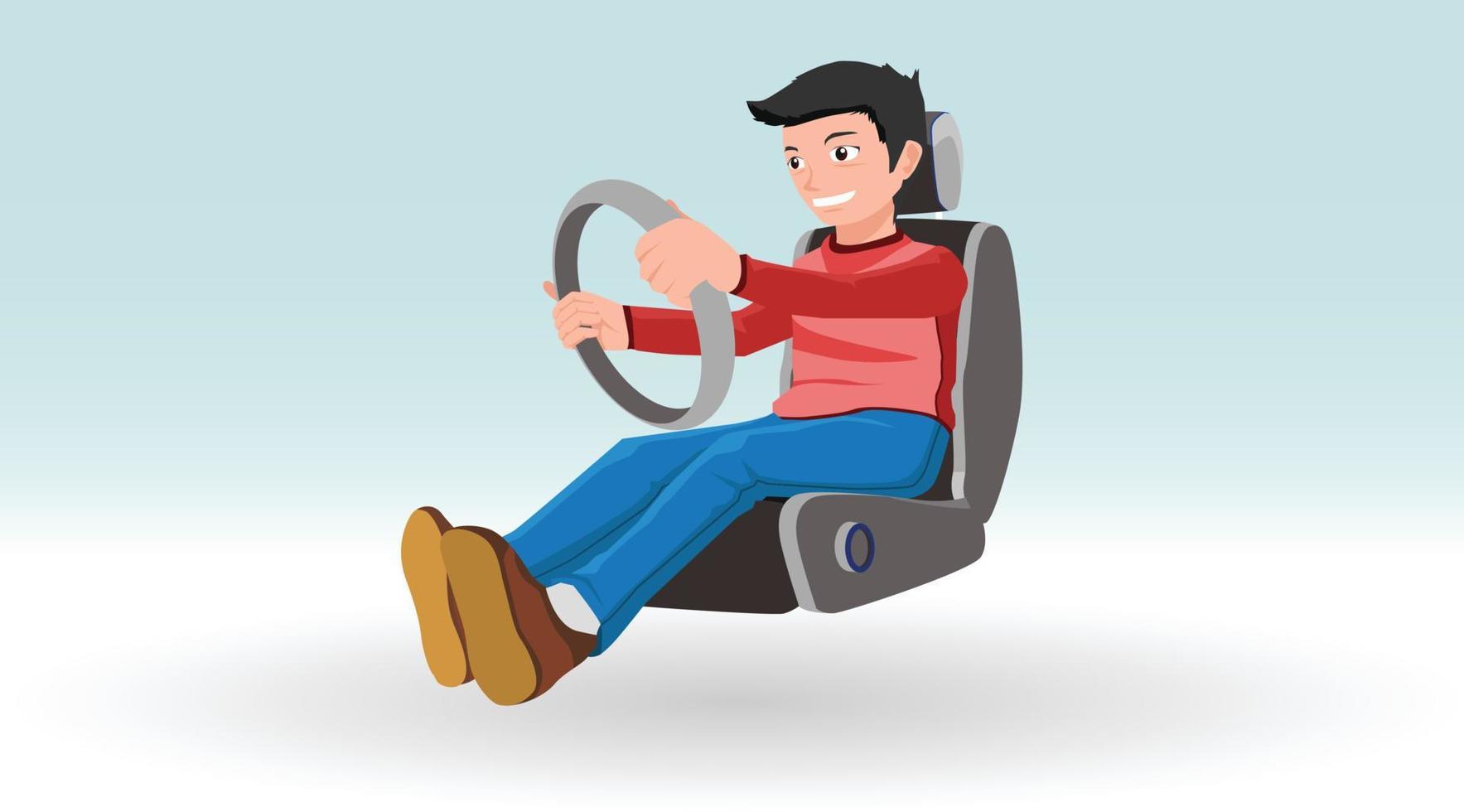 vector o ilustración del hombre con gesto de conducción. sentarse en el asiento y sostener el volante.