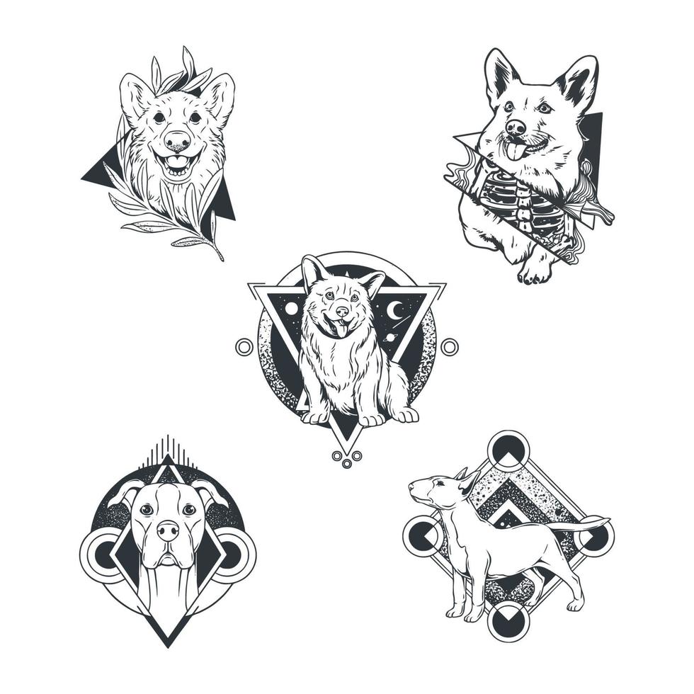 Minimalist Tattoo Sticker Set With Pet Puppy Theme vector