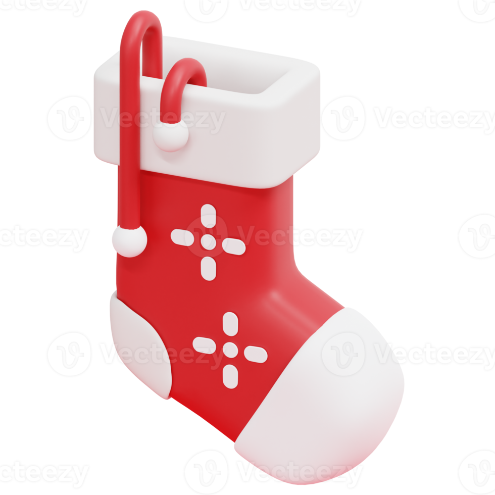 christmas sock 3d render icon illustration png