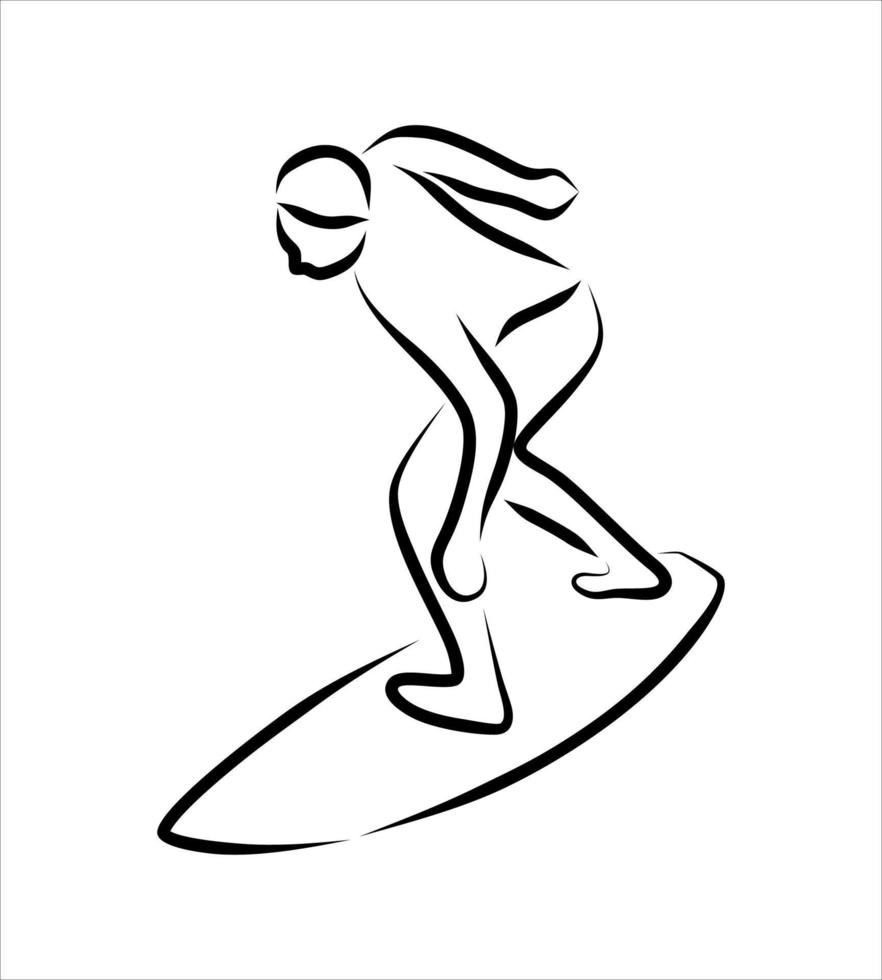 Line drawing of someone surfing vector