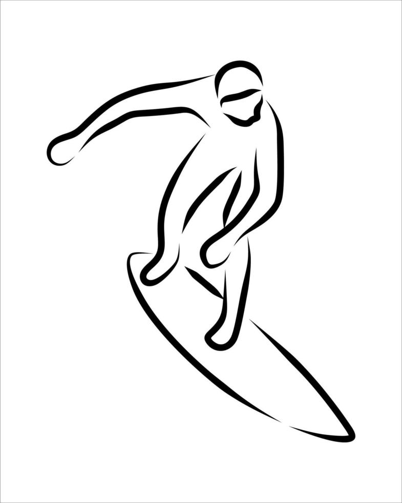 Line drawing of someone surfing vector