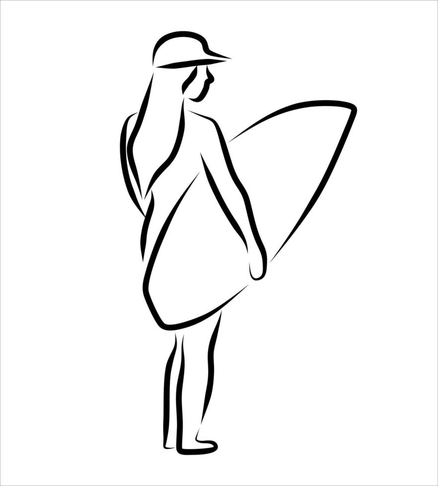 Line drawing of someone surfing vector