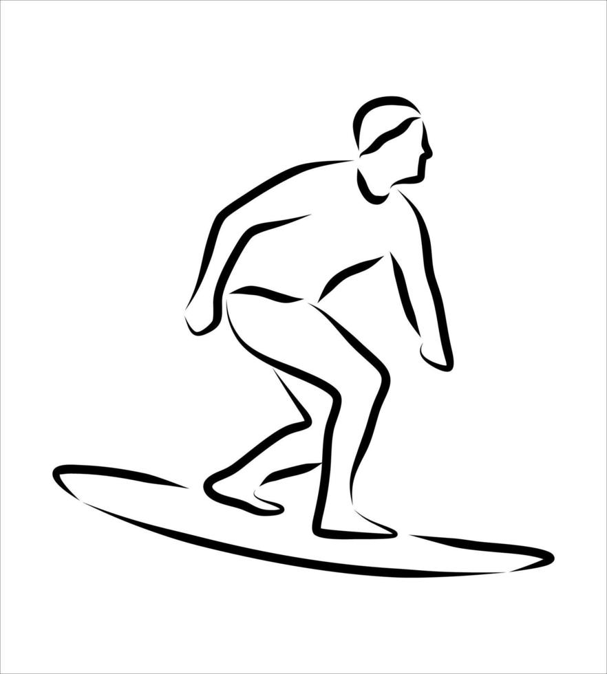 dibujo lineal de alguien surfeando vector