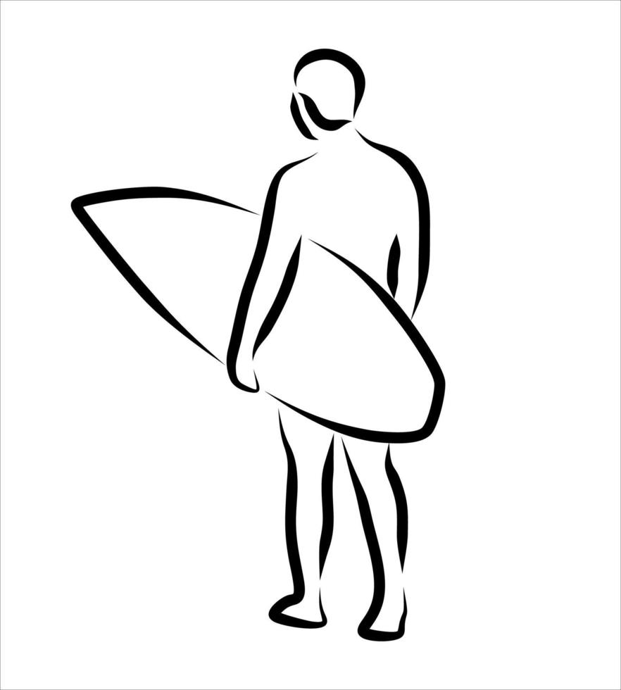 Line drawing of someone surfing vector