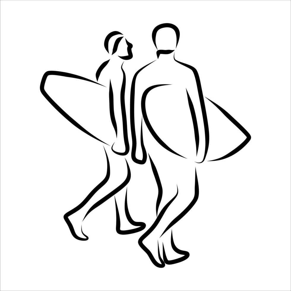 Line drawing of someone surfing vector