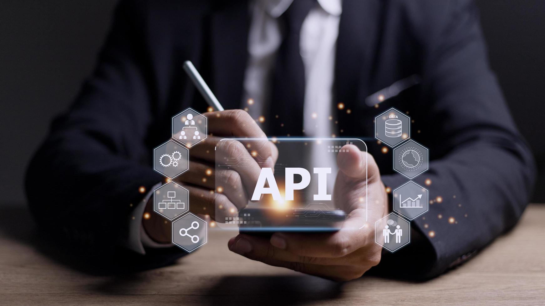 API - Application Programming Interface. Software development tool. Business, modern technology, internet and networking concept. photo