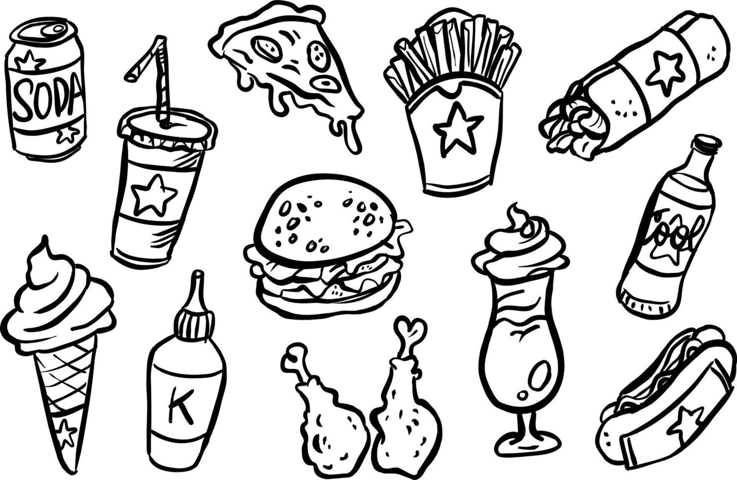 Collection of Fast Food Doodles vector