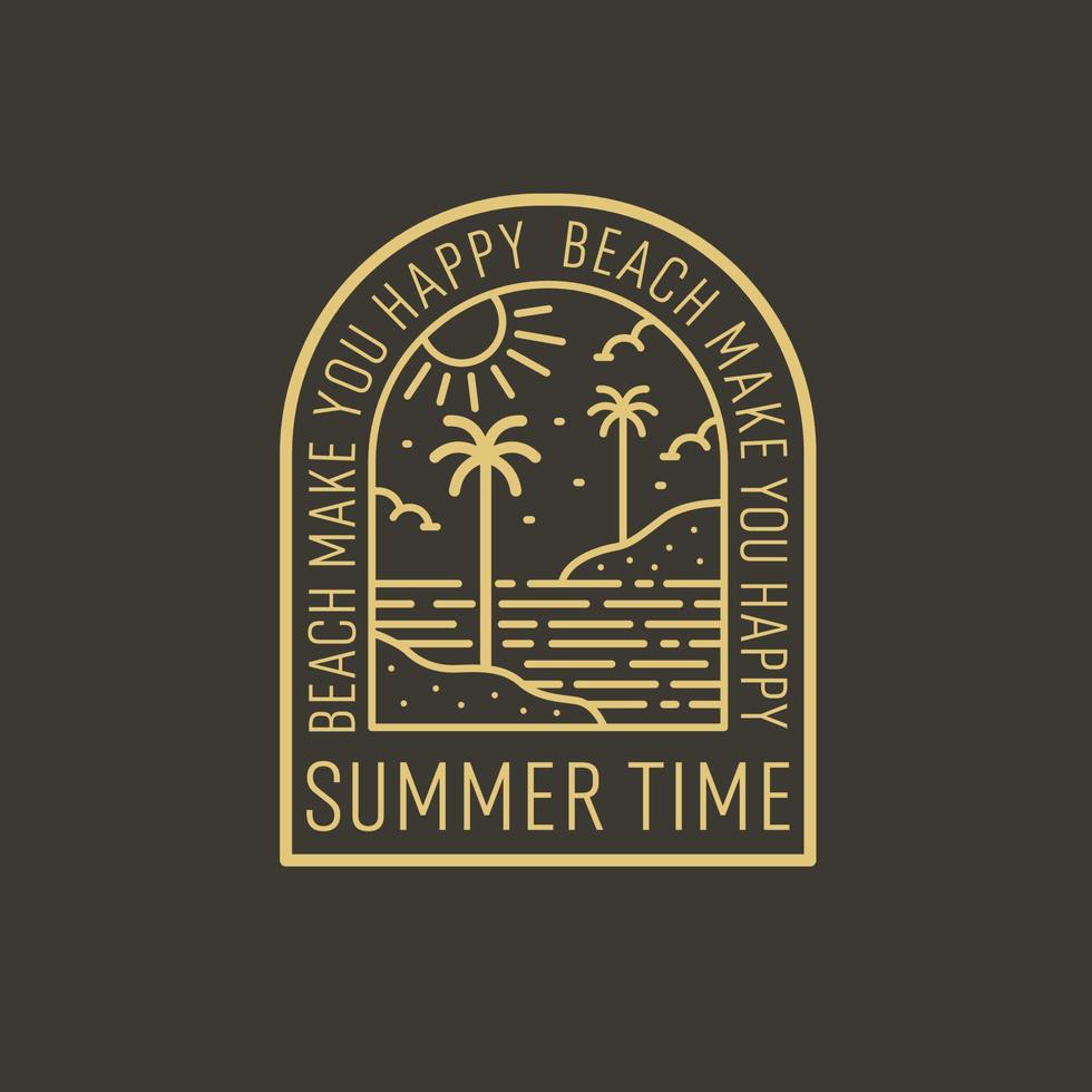 Summer time make you happy mono line design for badge patch emblem graphic vector art t-shirt design
