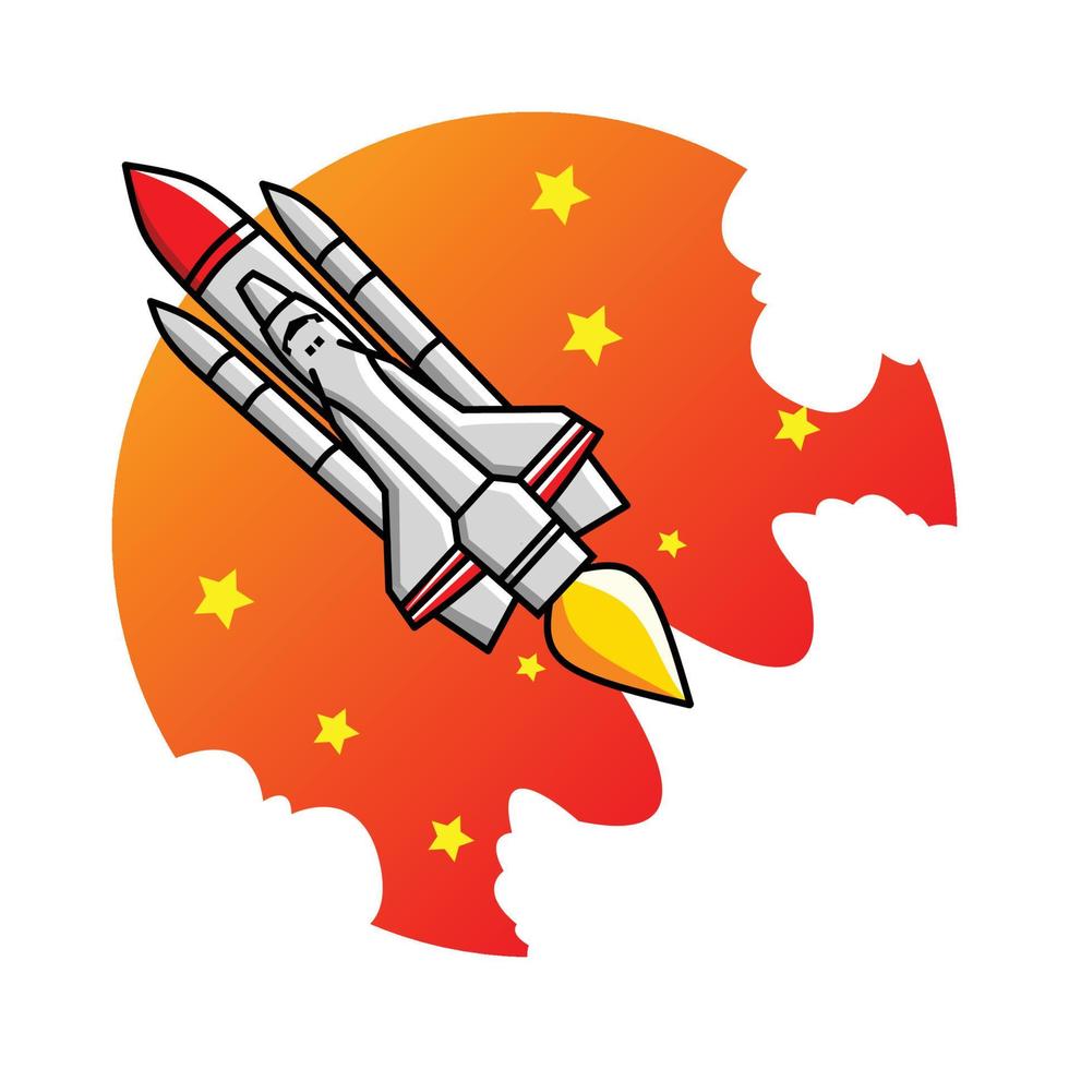 Spaceship to space. Rocket launch set of space missions Image of a rocket with smoke in the background. Rocket vector illustration