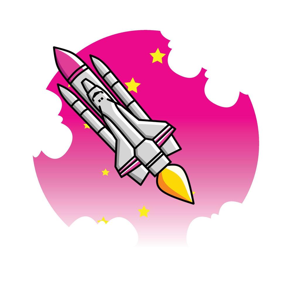 Spaceship to space. Rocket launch set of space missions Image of a rocket with smoke in the background. Rocket vector illustration
