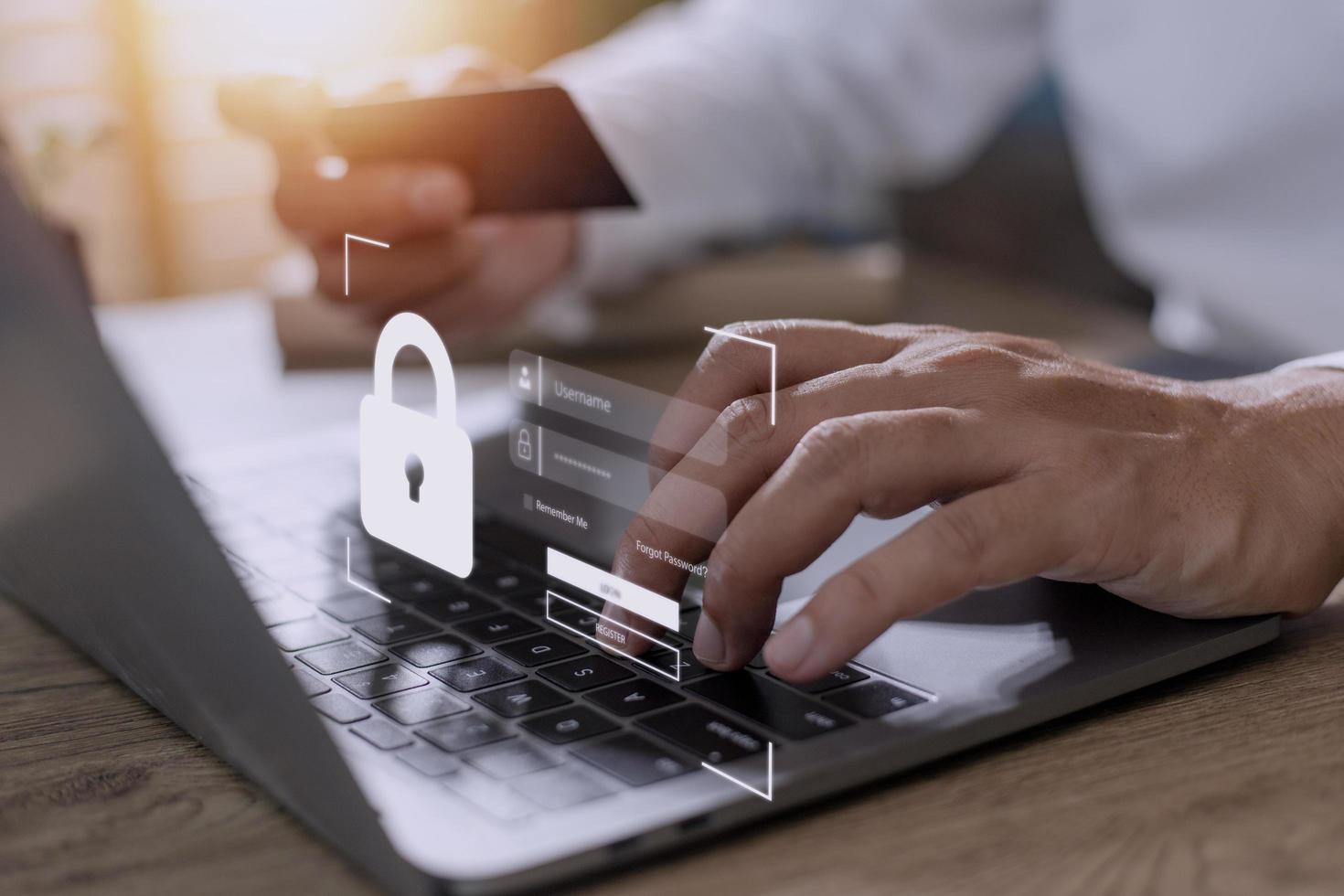 Concept of cyber security, information security and encryption, secure access to user's personal information, secure Internet access, cybersecurity. photo
