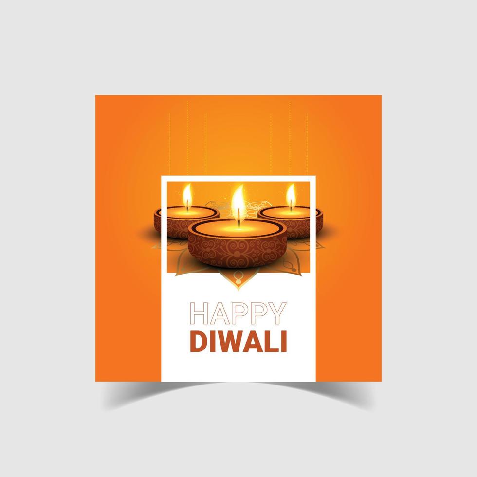 feliz diwali diseño de publicación en redes sociales vector